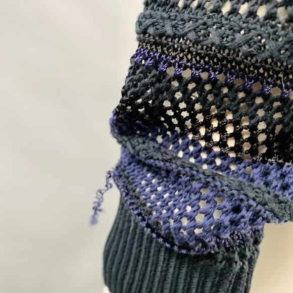 RAG & BONE Size L Navy Black Cotton Blend Textured Stripe Open Knit Pullover - Picture 6 of 12